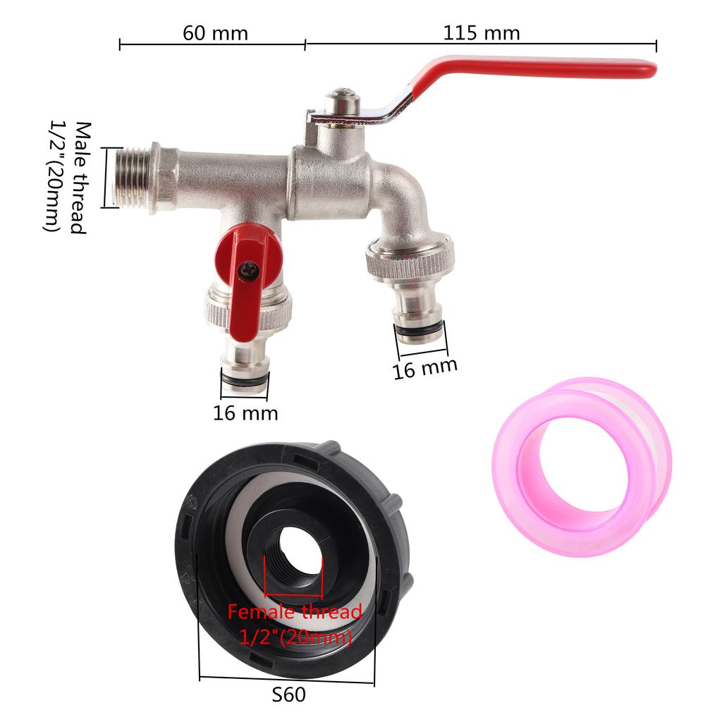 S60x6 Grobgewinde IBC Tank Tap Connecter X 1/2'' 3/4'' Wasser Kupplung Adapter 1000L Garten Home Ersatz Ventil Fitting