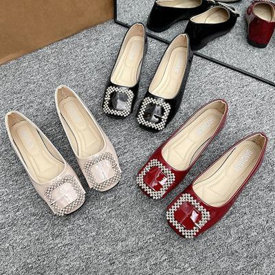 Damenschuhe, modische Pumps mit quadratischem Knopf, weiche Sohle, flache Schuhe aus Leder, Bootsschuhe, bequeme Slip-on-Loafer, Büro- und Arbeitsschuhe