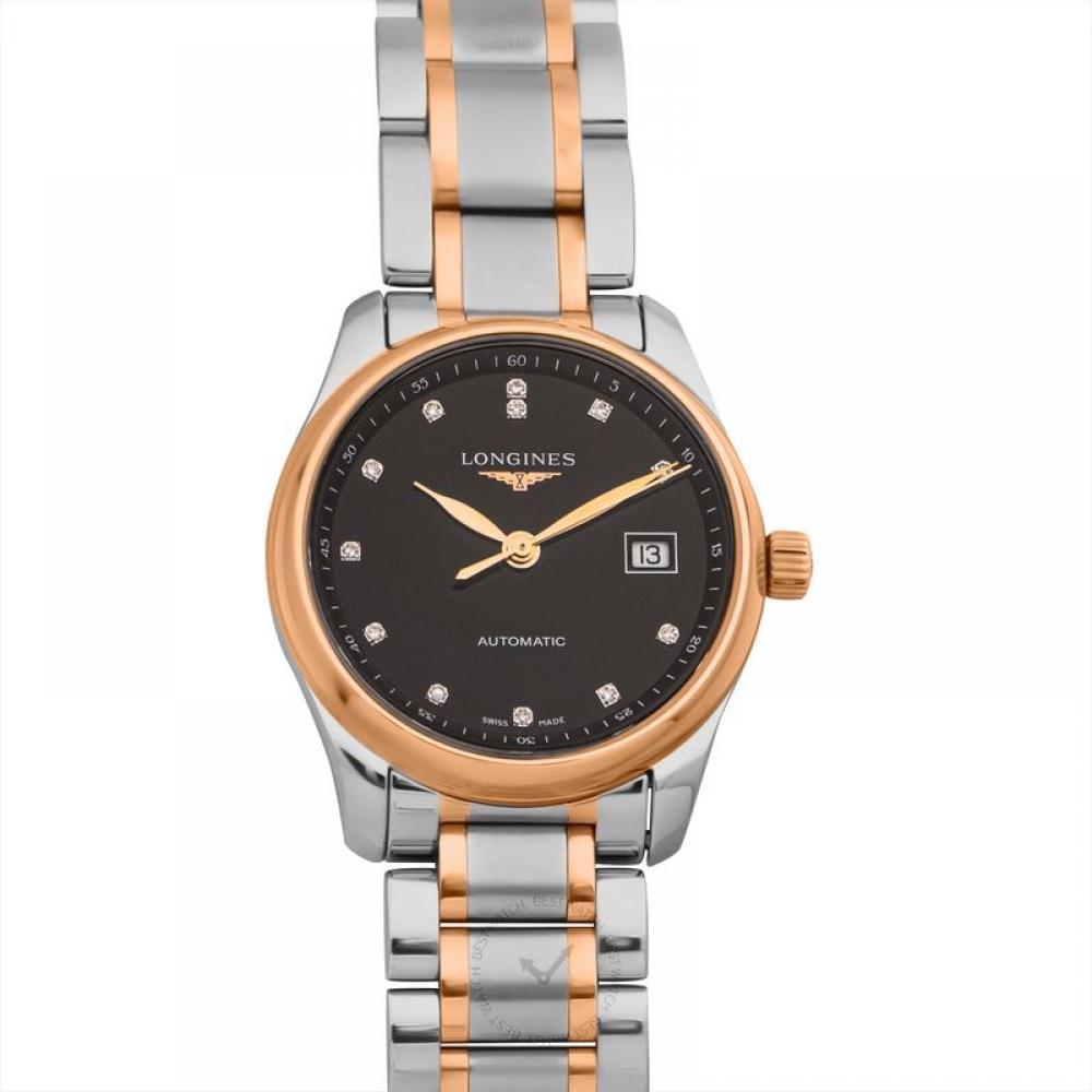 

Женские часы Longines Master Collection с автоматическим механизмом и черным циферблатом из 18-каратного розового золота