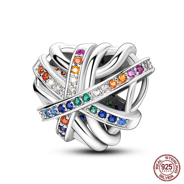 Fit Fasion 925 Bratara originala 100% argint 925 stralucitor colorat zircon Breloc inima margele cadou rafinat bijuterii DIY