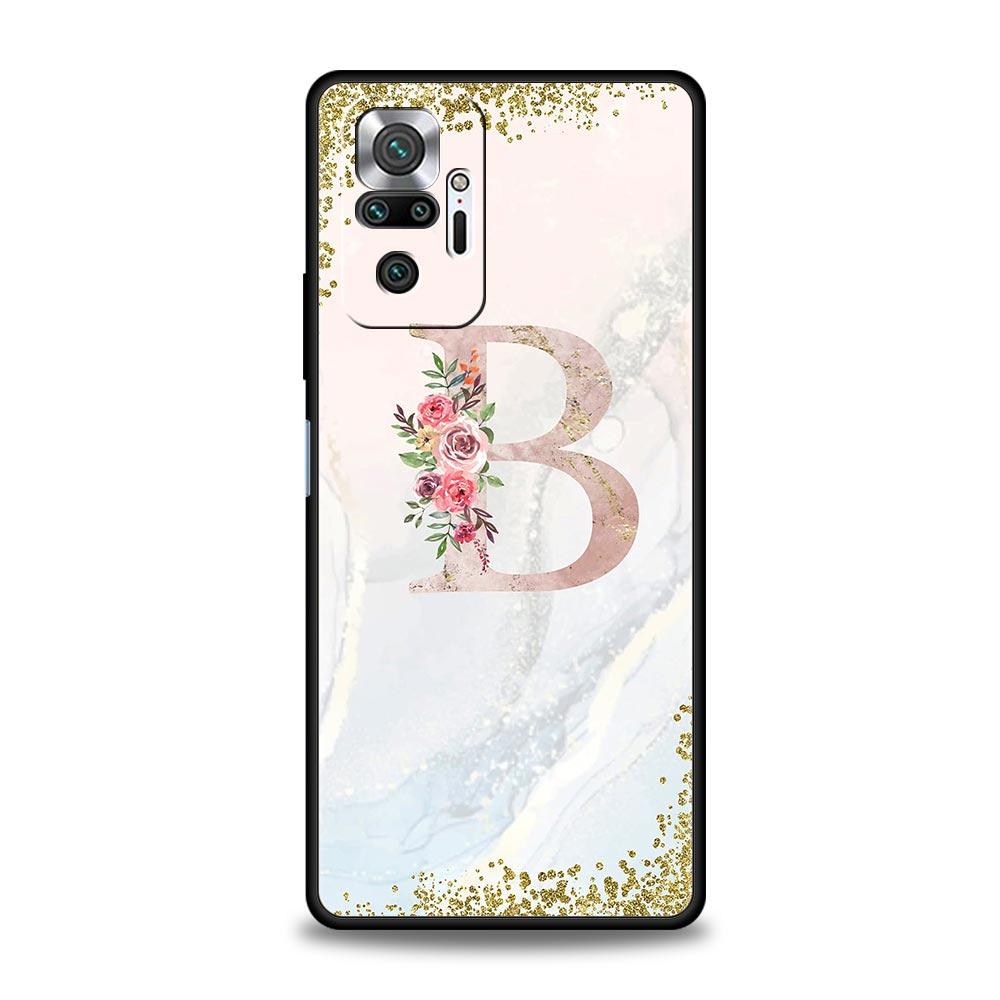 Flowers Letter Phone Case For Xiaomi Redmi Note 14 13 5G 10 11 12 Pro Plus 4G 14C 13C 12C 10C Black Cover