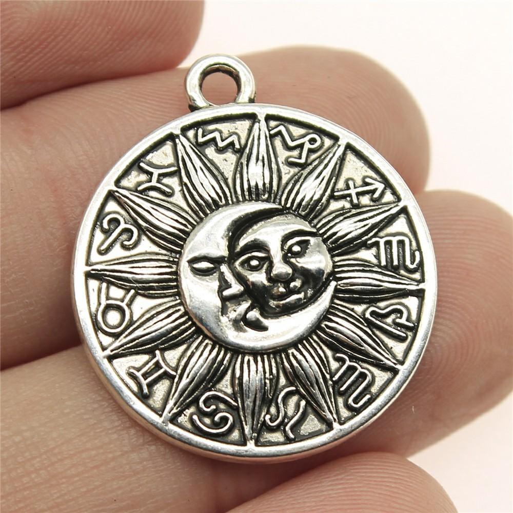 20pcs Charms Zodiac Sun Moon Tibetan Bronze Silver Color Pendants Antique Jewelry Making DIY Handmade Craft