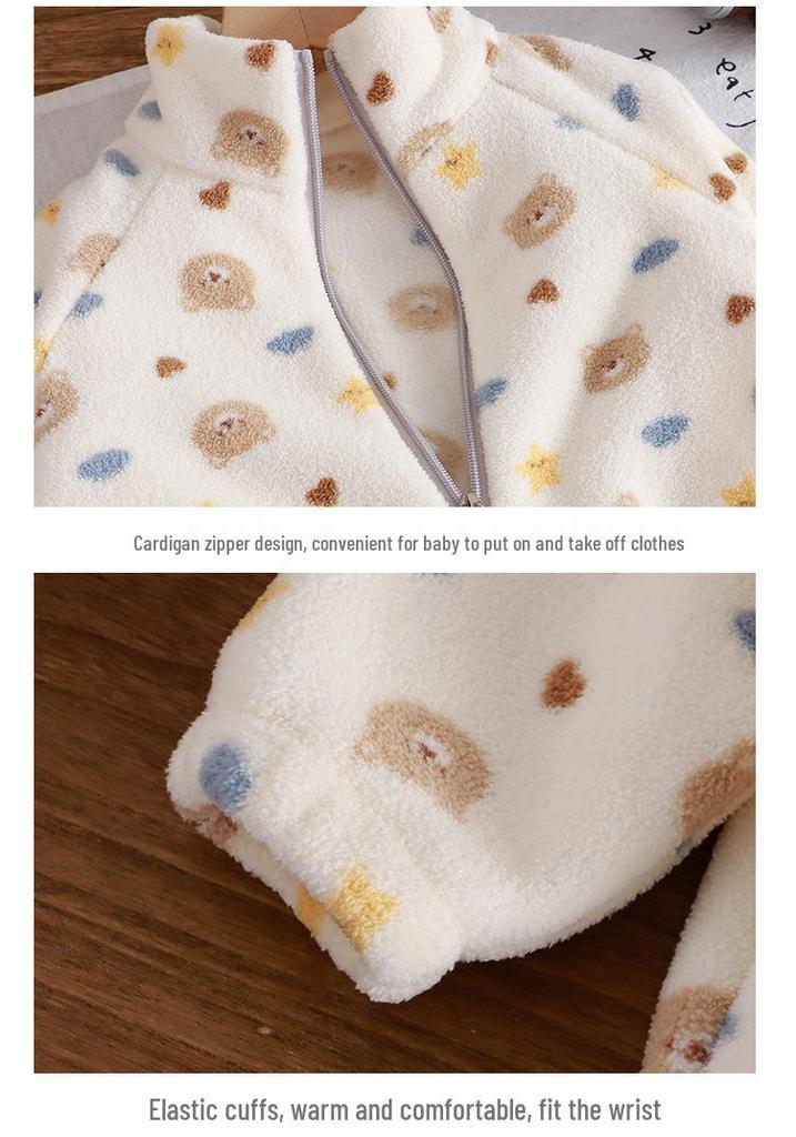 Autumn/Winter Plush Thickened Korean Style Kids Homewear Set - Warm Boys & Girls Clothing