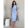 Fashion Style Summer Elegant Ruffle Sleeve Slit Sheath Dress Split Ruffle Sleeve Dress