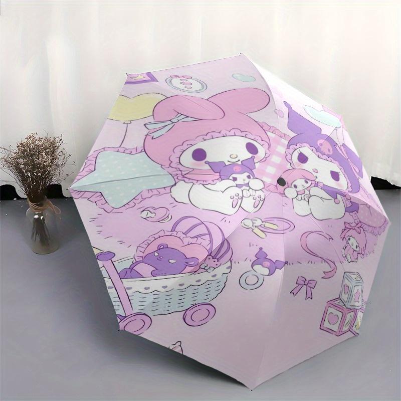 Casual My Melody & Kuromi Automatic Opening and Closing Cartoon Umbrella - Lightweight 3-Fold Design, Suitable for Fans, Travel, Daily Use - Official