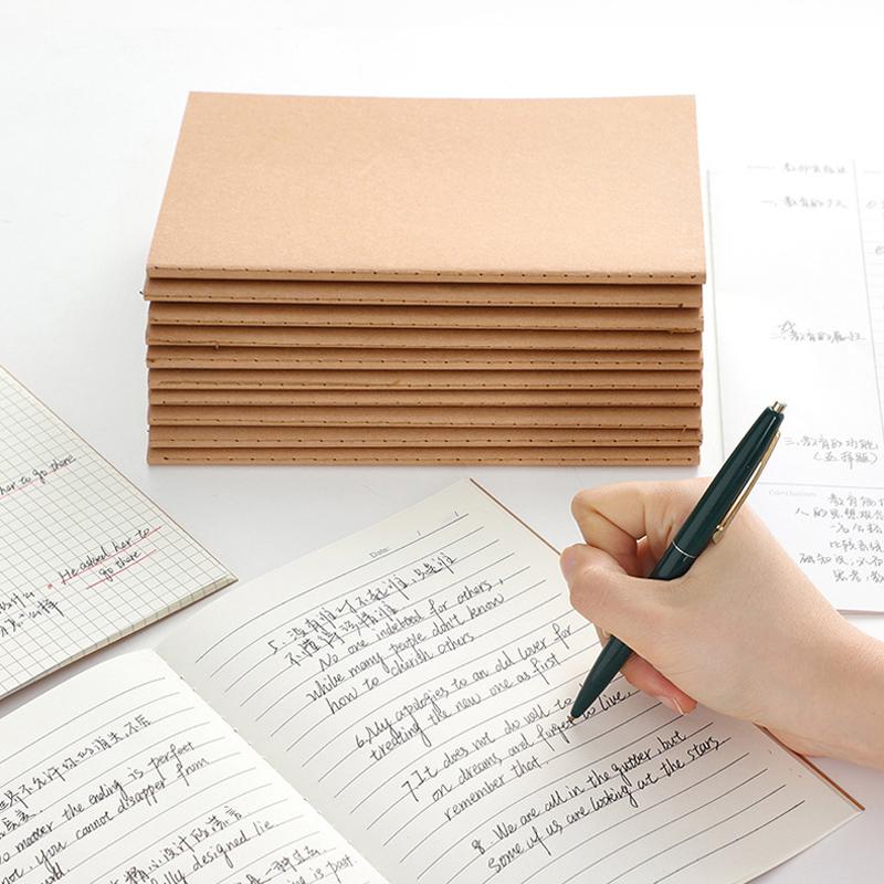6 Pcs A4 Kraft Paper Notebook,36 Sheets 72 Pages/Book Horizontal Line Blank Grid Inner Page Student Learning Testbook QP-66