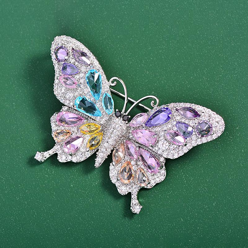 1Pcs Fashionable Versatile Anti-Glare Butterfly Insect Brooch Pin Luxurious Heavy-Duty Full Zircon Butterfly Brooch Accessory
