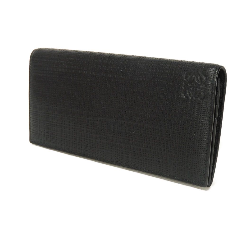 Used 12695 Linen Long Horizontal Wallet 101.79.978 7940 Textured Calfskin Bifold Anagram Embossed Black Men's from