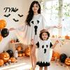 Durable Ghost Outfit for Halloween Decoration Poncho Costume Kids Adults, Spooky White Cloak Soft Friendly Dress Kindergarten Performance with