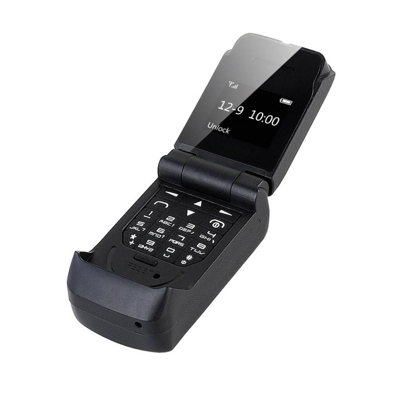 0,66" Mini Flip Mobiltelefon Minste klapptelefon FM Trådløs Bluetooth 3.0 Oppringer Handsfree Øretelefon Enkelt SIM-kort telefon