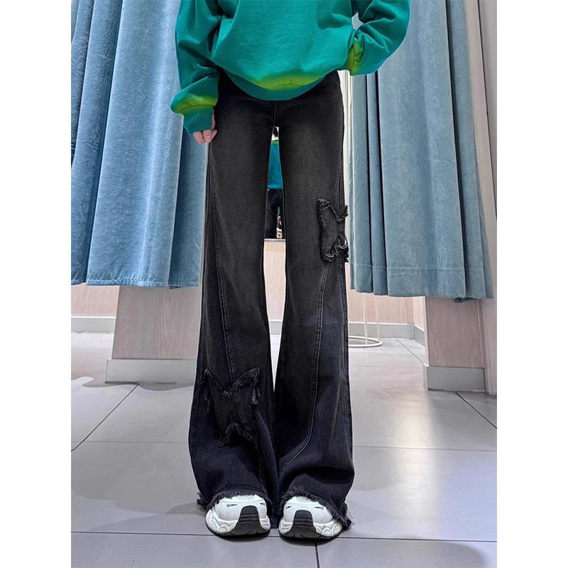 

Women s 2024 Low-Waist American Retro Flare Jeans with Butterfly Embroidery Small