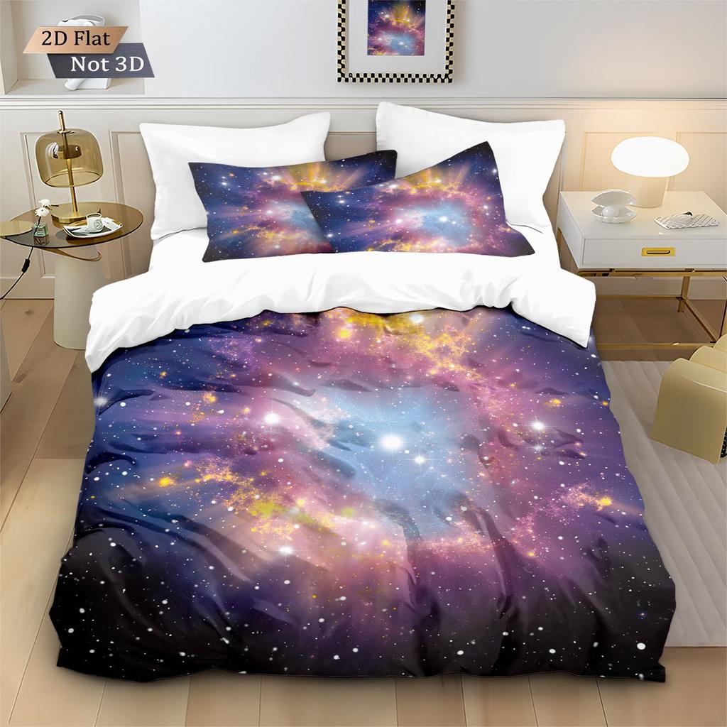 Space And Universe Quilt Cover 3D Printed Galactic Starry Sky Bedding Set Bedroom Decoration With Zipper Single Twins Large Size