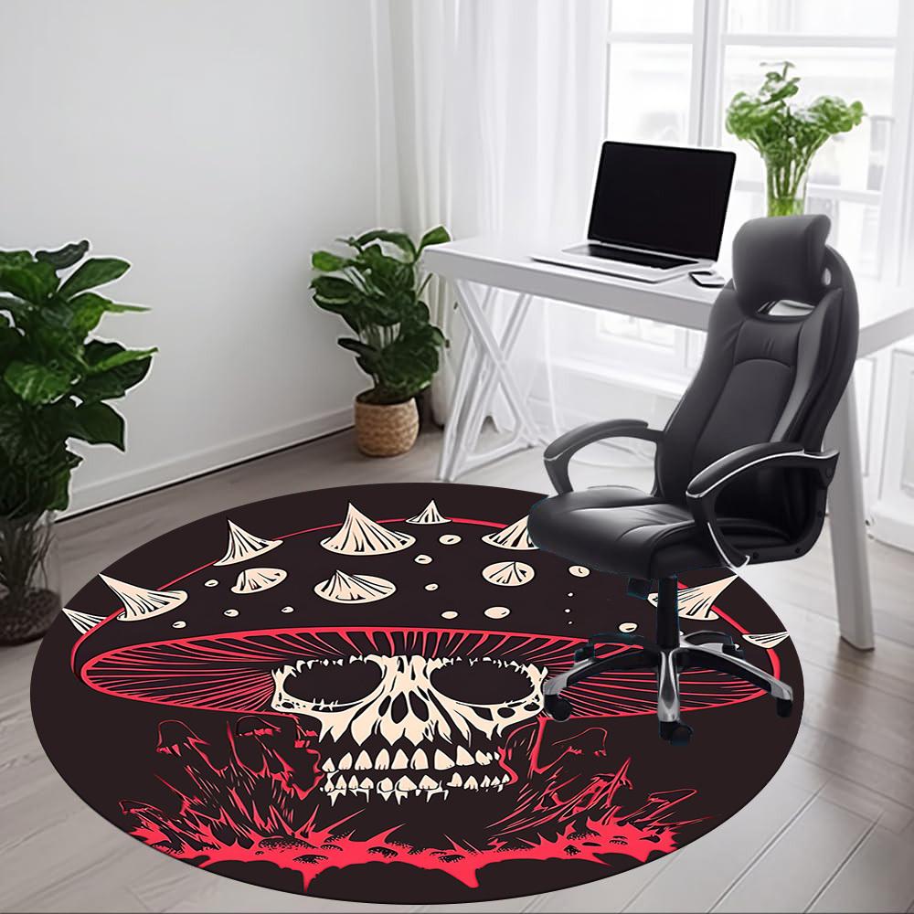 1pc Mushroom Skull Office Round Area Rug, Under Office Chairs Bedroom Living Room Home Decor, Room Deco