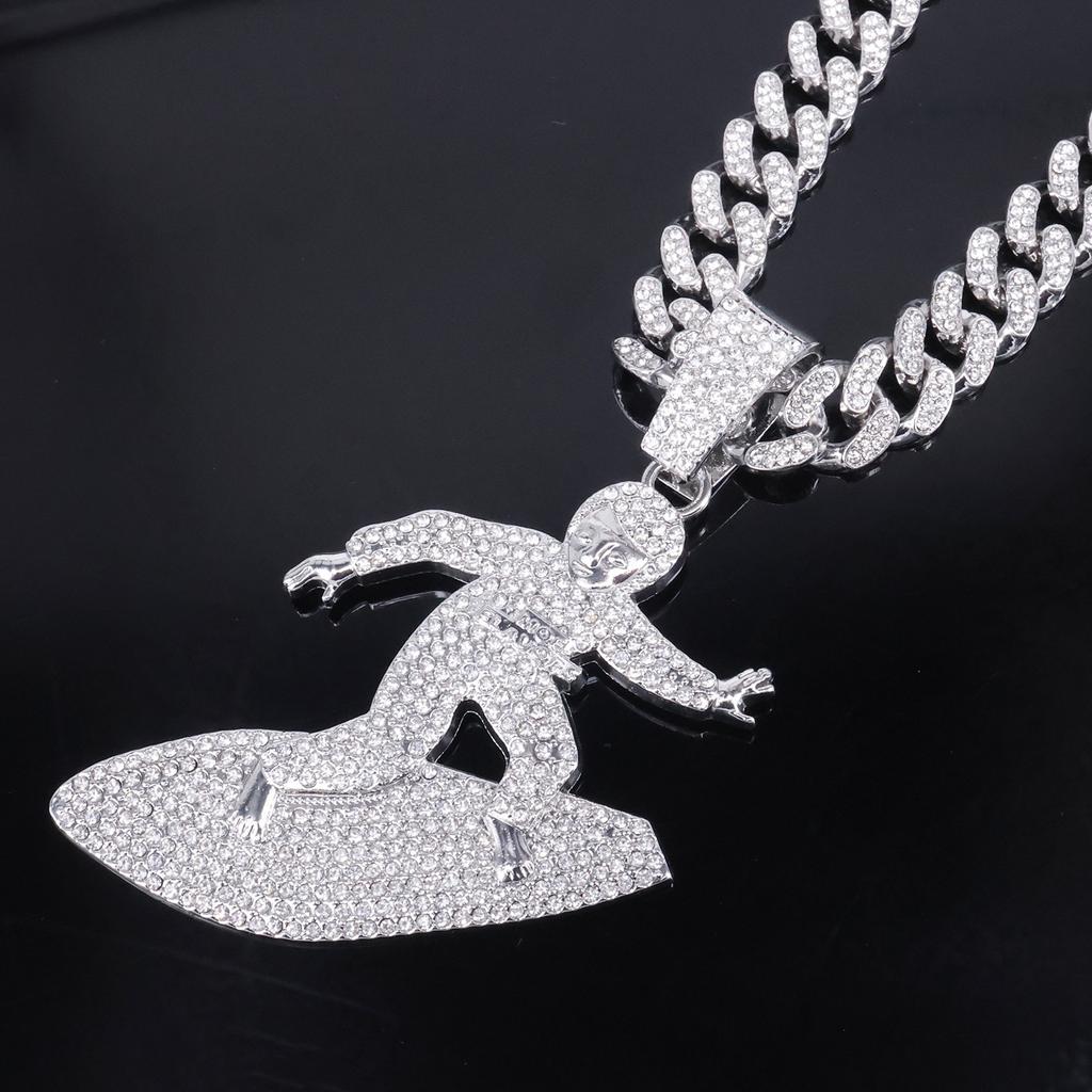 European and American Alloy Jewelry Skateboard Youth Full Diamond Pendant, Men's Hip-hop Style Personalized Accessories Necklace