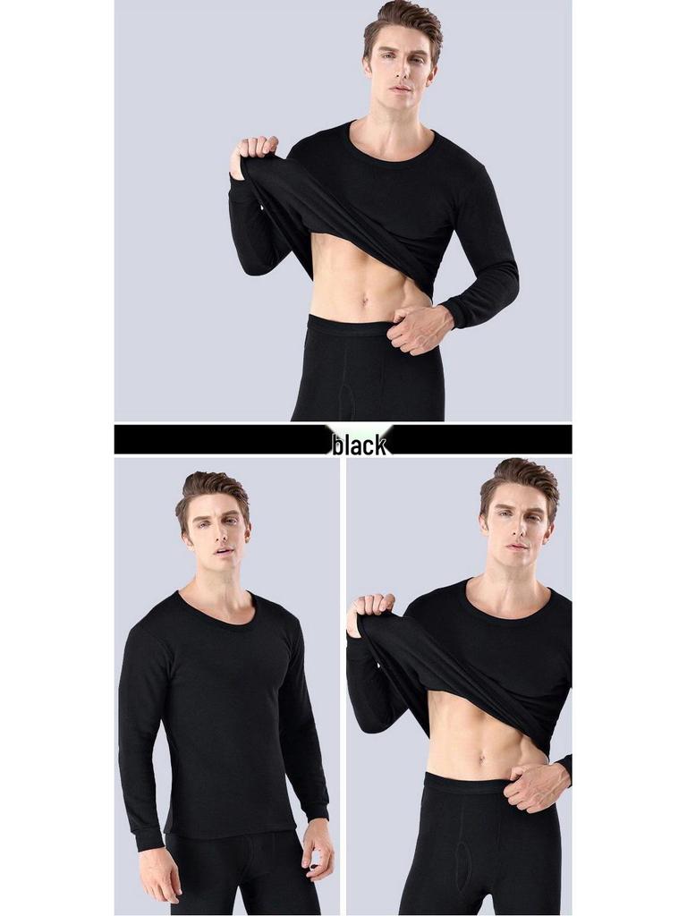 Men's Fleece-Lined Warm Underwear Set: Cotton Sweater Base Layer & Thick Trousers for Autumn/Winter