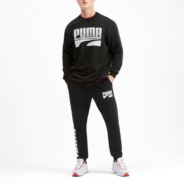 Puma Rebel Bold Color-Block Logo Print Crew Neck Sweatshirt Men Tops Black 580905-01
