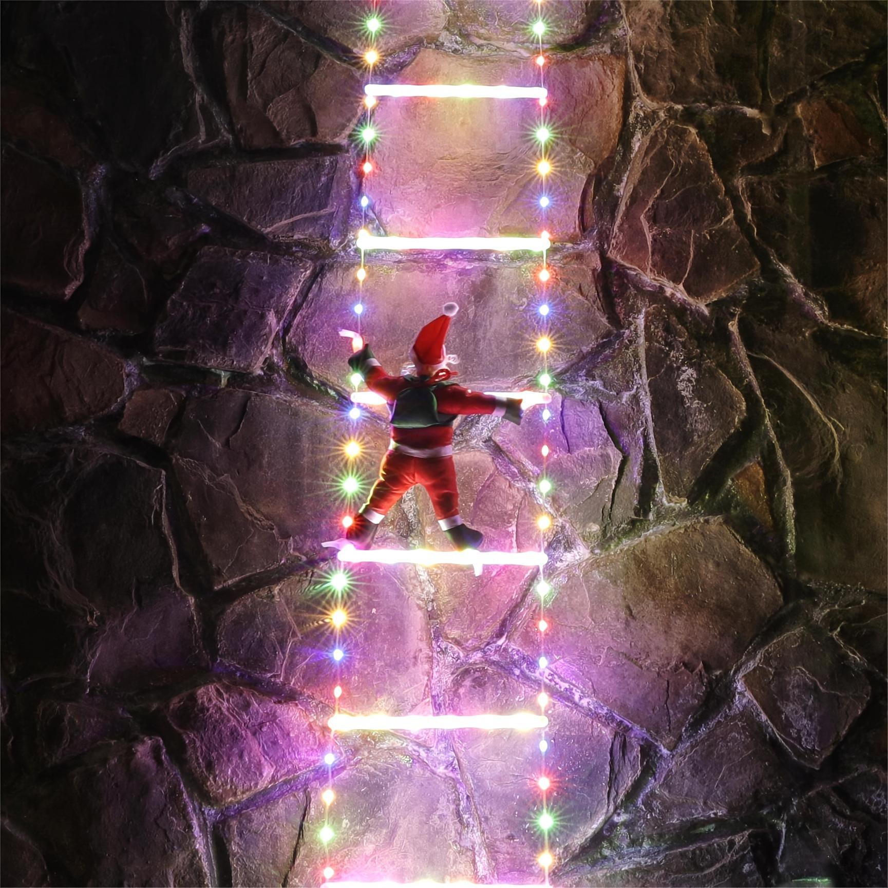 Santa Claus Climbing Ladder LED Christmas String Lights - Holiday Decorative Hanging Lights Four Color
