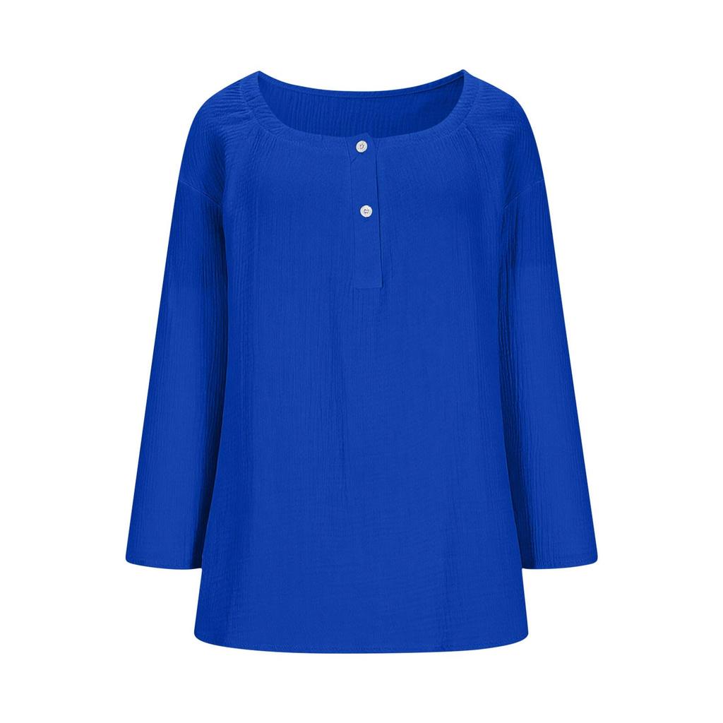 Women Long Sleeve Cotton Shirts Casual Button Loose Tops