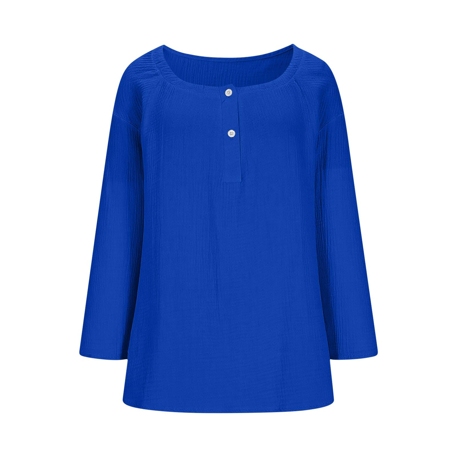 

Women Long Sleeve Cotton Shirts Casual Button Loose Tops L синий