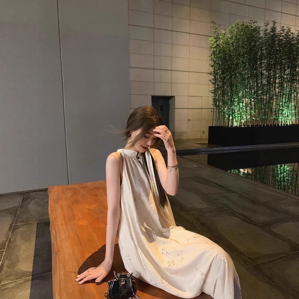 

Retro Chinese Halter Sleeveless Summer Dress for Women - Slimming, Loose, Vacation-Ready L Premium