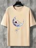 Mens Casual and Fashionable Moon Astronaut Graphic Printed Round Neck Short Sleeved Tshirt with Loose Clothing Added