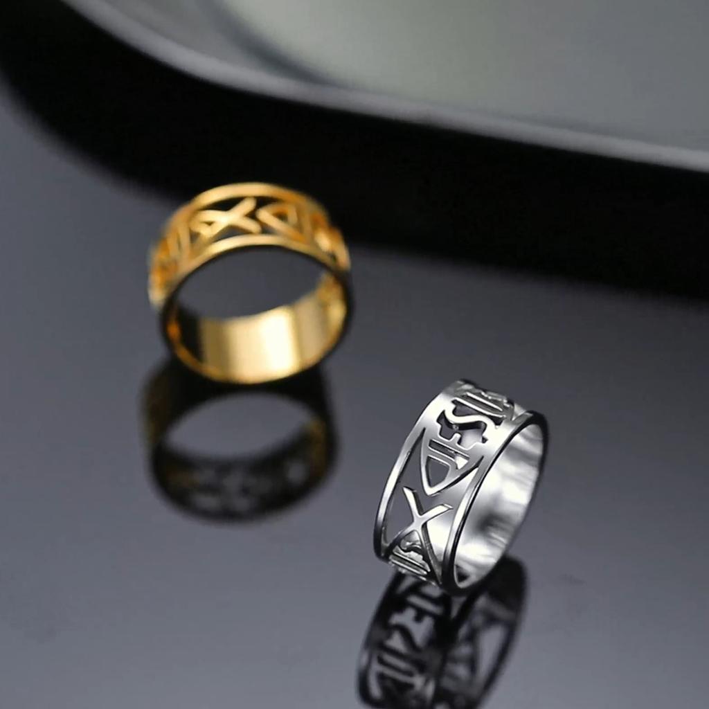 My Shape Jesus Fish Rings Women Men Silver Color Stainless Steel Finger Rings Christian Religious Amulet Ring Jewelry Gifts