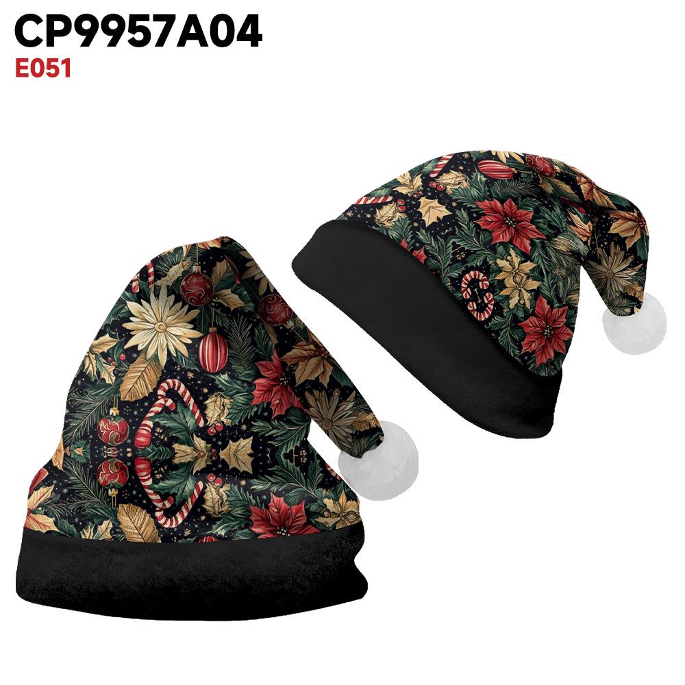 2024 Nowy Pluszowy Aksamitny Dwustronny Polarowy Kapelusz Świąteczny dla Dorosłych i Dzieci - Wesołych Świąt Personalizowany Wzór
