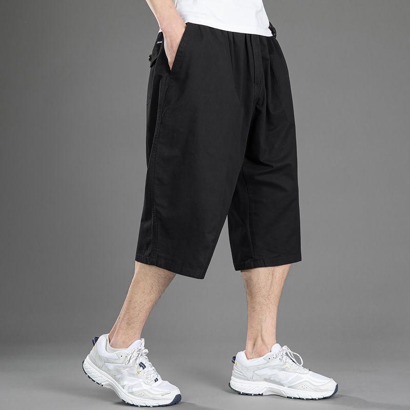 Sommersport Cropped Hosen Herren Locker Shorts Große Größe Weitbeinige Hosen Lässig Dünn 7-teilige Hosen Elastischer Bund Große Größe