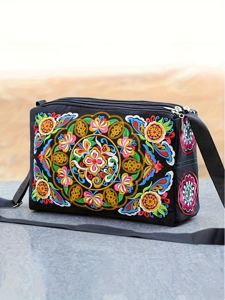 Traditional Chinese Embroidered Crossbody Bag With Floral Patterns For Daily Use