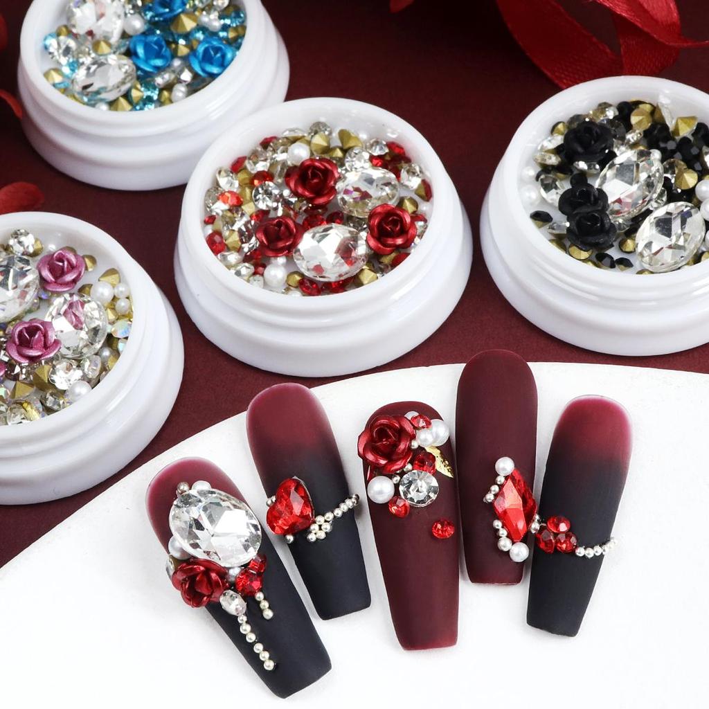 Valentinstag Sprudelwasser Diamant Scharfer Boden Diamant Rote Rose Metall Aluminium Blume Nagelzubehör DIY Anhänger Nageldekoration