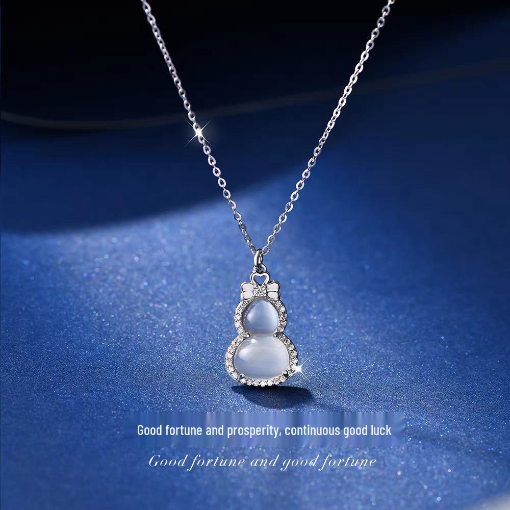 Neues chinesisches Stil Silber Jade Bogen Kürbis Halskette mit Imitation Achat Anhänger für Damen
