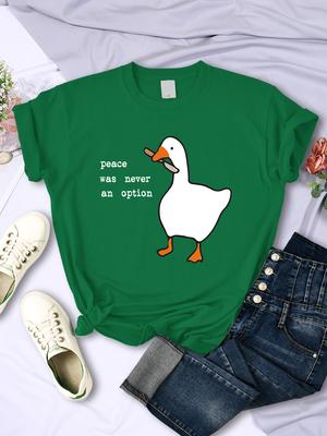 Frieden war nie eine Option Gans Cartoon Print Damen Tops Kreative Sommer T-Shirts Mode Neues T-Shirt Sport Damen Kleidung