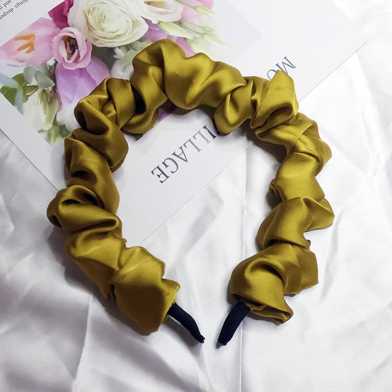 Lystrfac Solid Color Slik Padded Pleated Hairband for Women Fashion Scrunchy Headband Retro Hair Loop Female Hair Accessories
