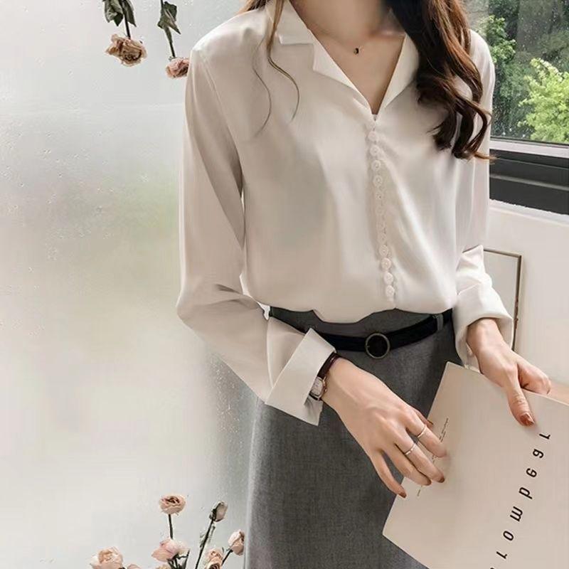 

2024 Женская белая рубашка большого размера с длинным рукавом свободного кроя - Универсальный топ на весну/осень XXL