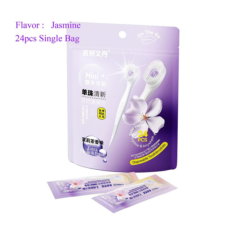 Mini Toothbrush With Mouth Freshener Beads&Toothpick&Tongue Scraper 4In1 Remove Bad Breath Portable Oral Care Tool 1/20/24Pcs