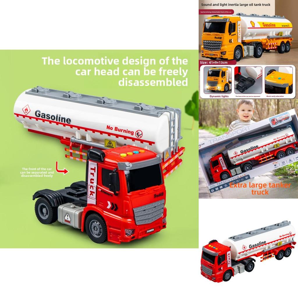 Childrens Large Plastic Fuel Tanker Inertia Drive With Lights Engineering Vehicle For Interactive Play