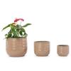 Single Handmade Ceramic Planter (diameter 36 cm), Light Brown, Wave Groove Structure, Breathable, Frost-Resistant