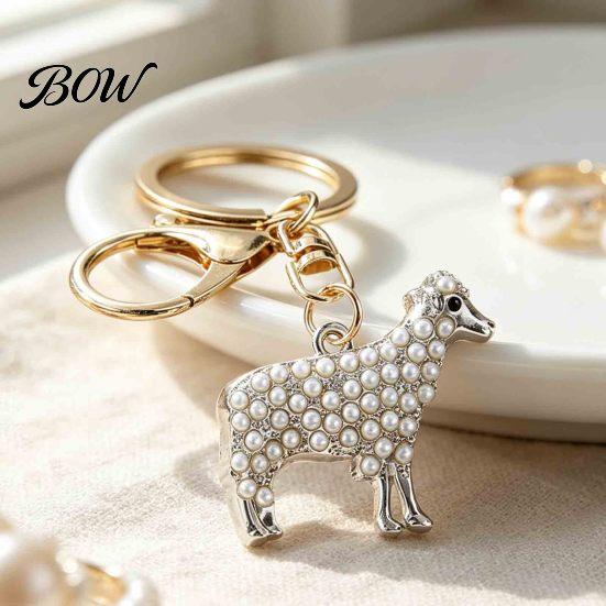 Alloy Keychains Faux Pearl Sheep Keychain, Zinc Lamb Car Key Ring Mini Holder, Handbags Backpacks Charm Decorative Accessory for Women Girls