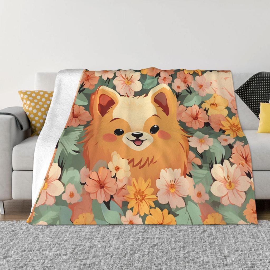 Cute cartoon dog Printed Blanket for Sofa Bed Travel Camping Living Room Office Conditioning Blanket for All Seasons Gifts