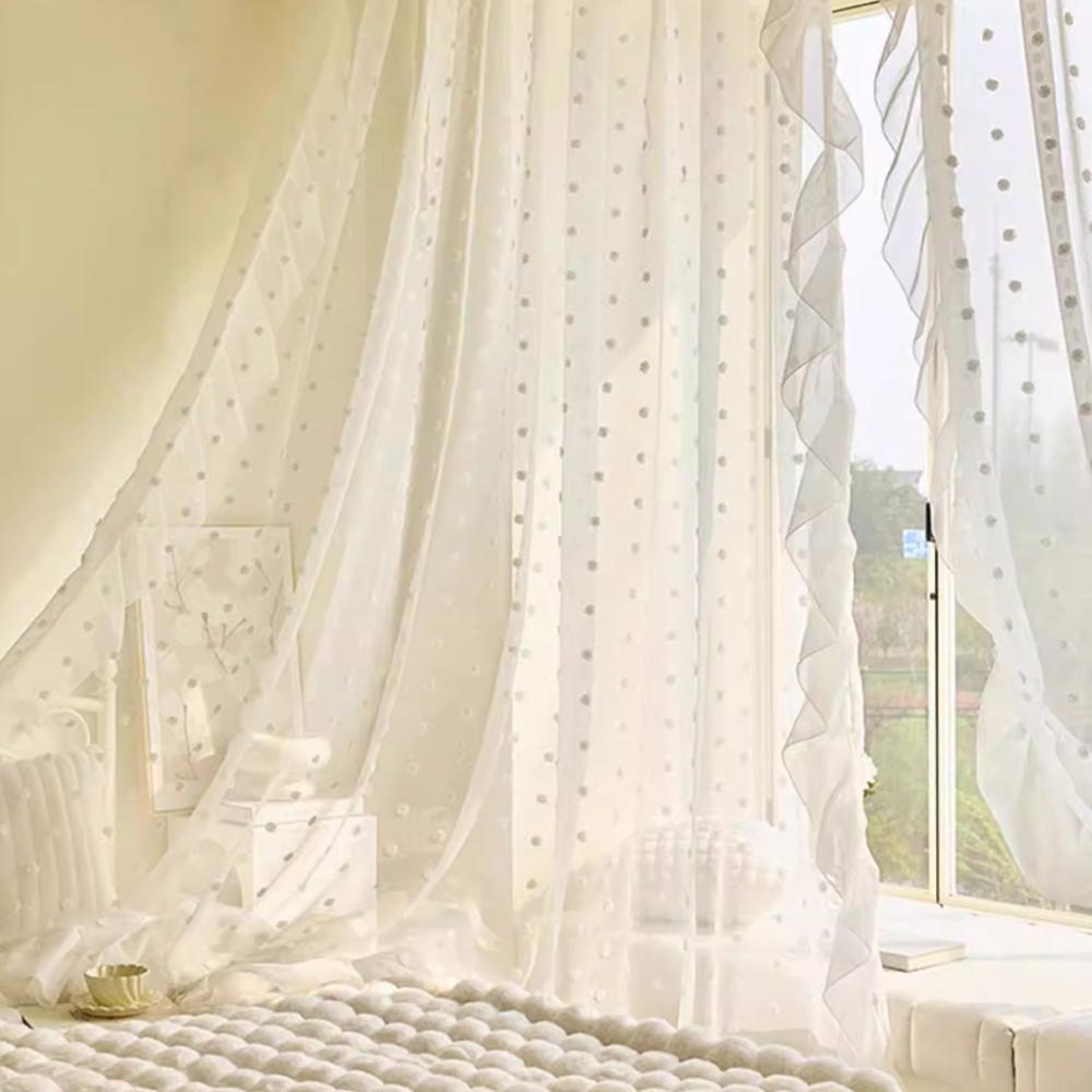 Franse Dromerige Kant Balgordijn, Lichte Rococo, High-End Gaas Raambekleding voor Woonkamer Balkon W132xH183cm&Hooks tape top