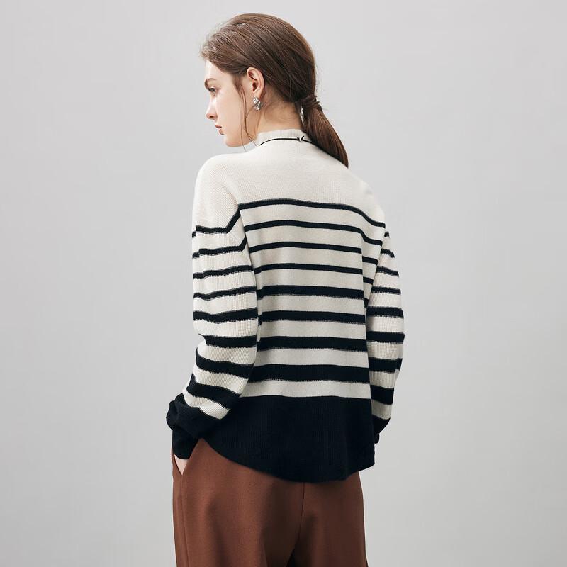 Kemeng Boka Women's 2025 Autumn/Winter Loose Fit Black and White Striped Cashmere Sweater