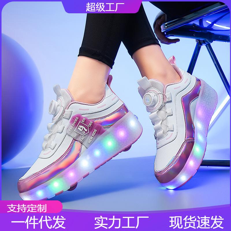 New runaway shoes double-wheel LED light luminous shoes can be straight and slippery, elementary school students runaway shoes, children's sports sh