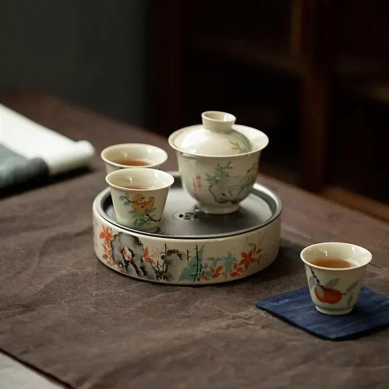 Round Ceramics Tea Tray Drainage Water Storage Tray Household Pot Bearing Teapot Teacup Mat Chinese Tea Set Decors Accessories