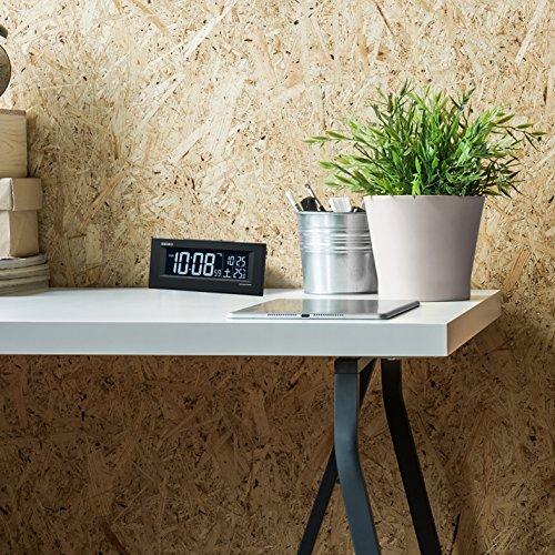 Seiko Clock BC413K, Black Alarm Clock, Radio-Controlled, AC-Powered, Digital, Dimensions: 6.4 x 15.4 x 3.9 cm