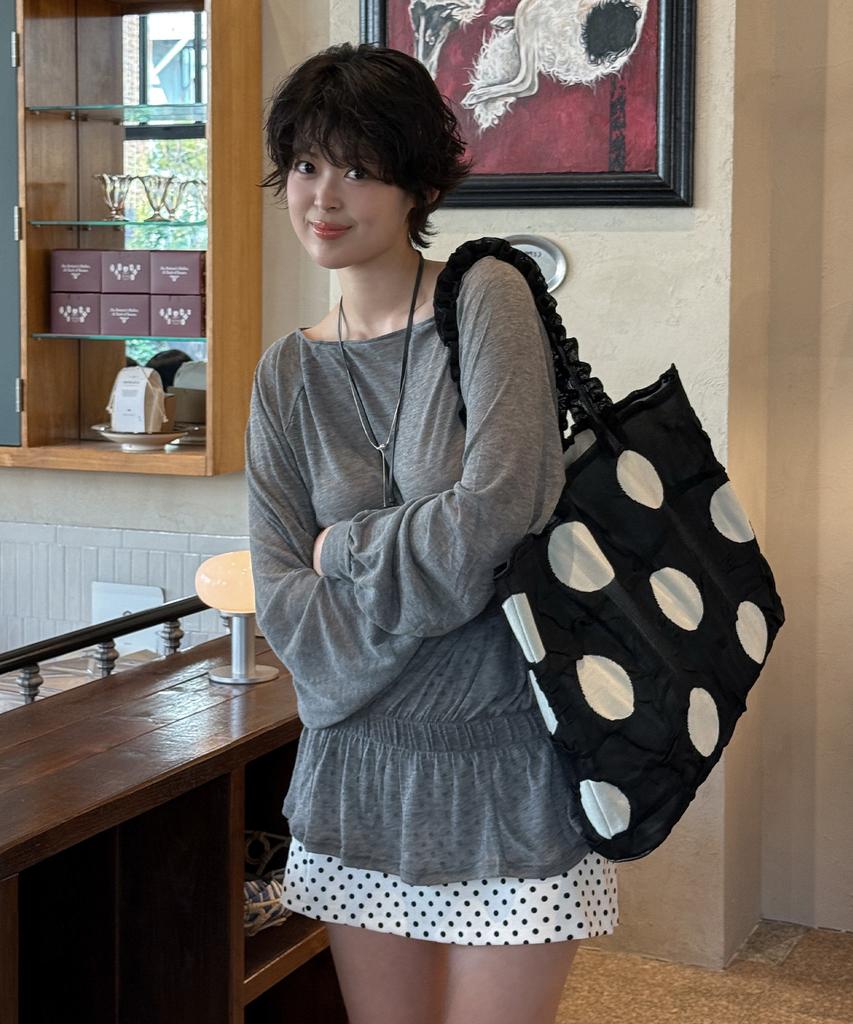 Pleatsmama Polka Dot Shopper Bag Black