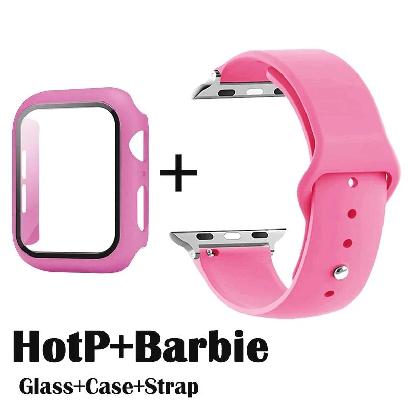 Glass+Case+Strap for Apple Watch Band 42mm 44mm 41mm 40mm 38mm 45mm 49mm Screen Protectors for Apple IWatch Series 8 7 6 SE 5 4