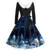 Women's Fashion V-Neck Casual Slim Christmas Printed Long Sleeve Hair Collar Dresses