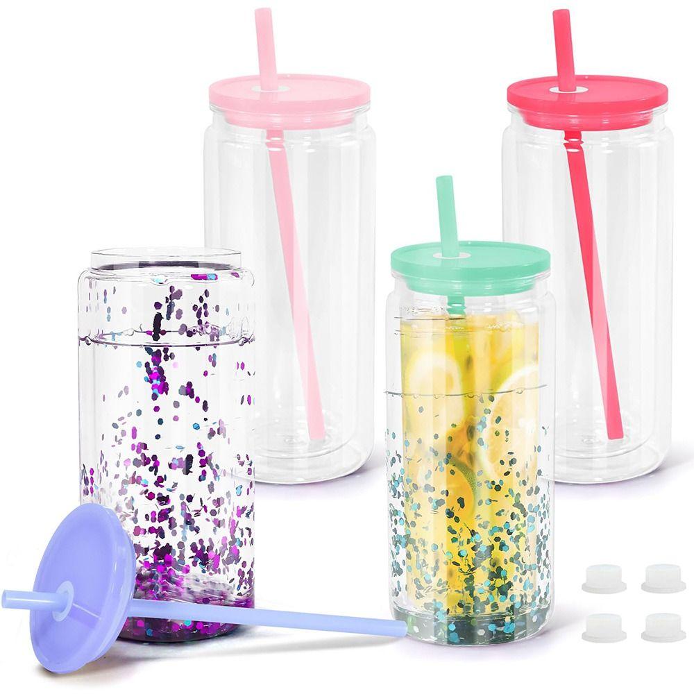 Acrylic Mason Jar Cups Pre Drilled Hole Snow Globe Tumbler NEW Water Bottles  Party Favor