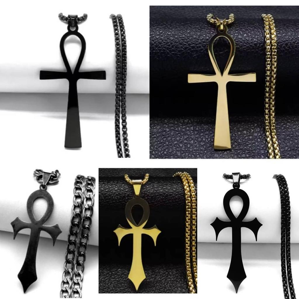 Vintage Retro Amulet Talisman Ankh Cross Pendant Necklace Women Egypt Egyptian Key Life Religious Chain Jewelry Gift Stainless Steel