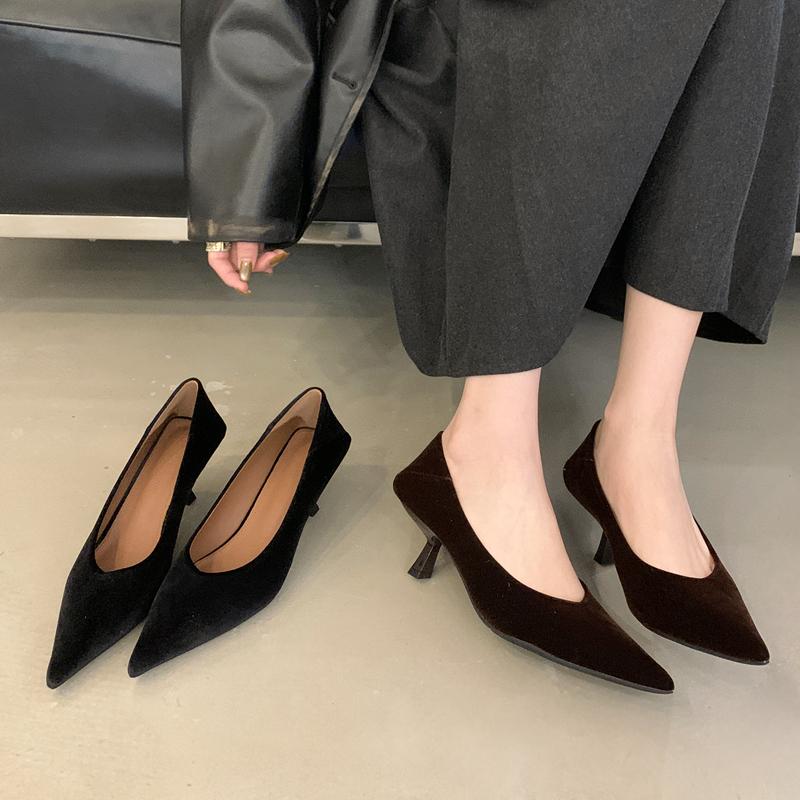 Fashion SUOJIALUN 2025 Autumn New Pointed Toe Pumps Shoes Fashion Shallow Slip On Ladies Elegant Single Shoes Thin High Heel Boat Shoes